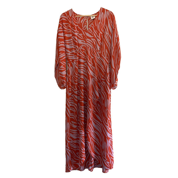 Cabi Saunter Kimono Maxi Dress‎ Sz S High Low Zebra Orange Purple 5795 Faux Wrap - Picture 3 of 16